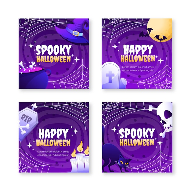 Gratis vector verloop halloween instagram posts collectie