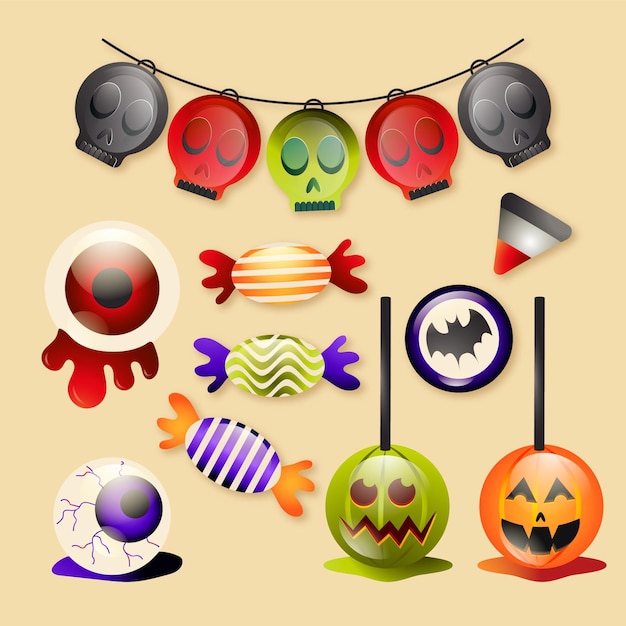 Gratis vector verloop halloween snoep collectie