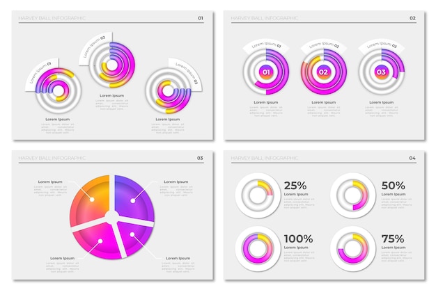 Gratis vector verloop harvey bal diagrammen infographic collectie