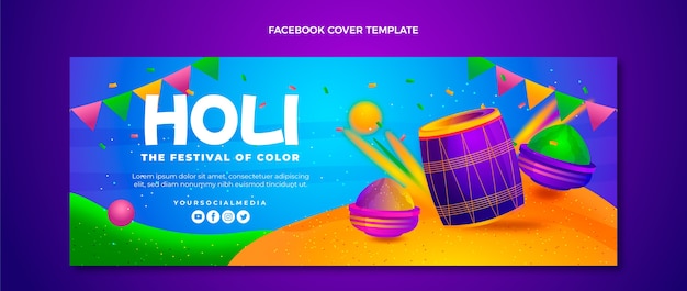 Gratis vector verloop holi social media voorbladsjabloon