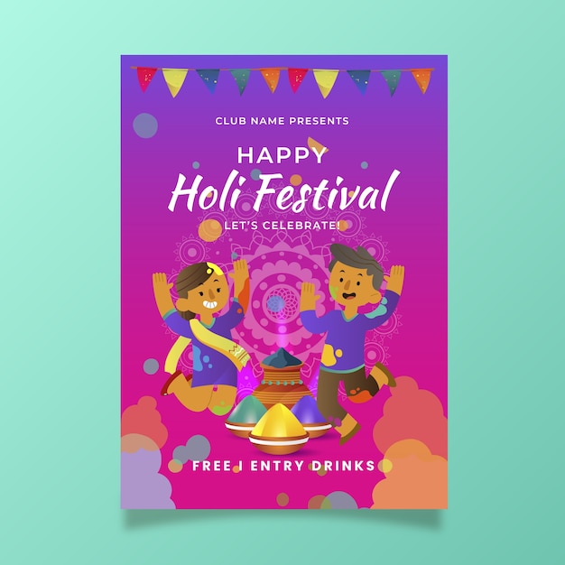 Gratis vector verloop holi verticale postersjabloon