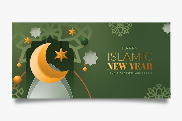 Gratis vector verloop horizontaal spandoeksjabloon voor islamitische nieuwjaarsviering