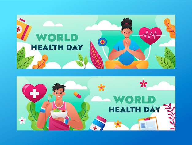 Gratis vector verloop horizontale banners ingesteld voor de viering van de wereldgezondheidsdag