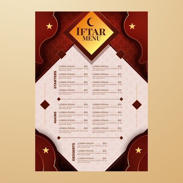 Gratis vector verloop iftar-menusjabloon