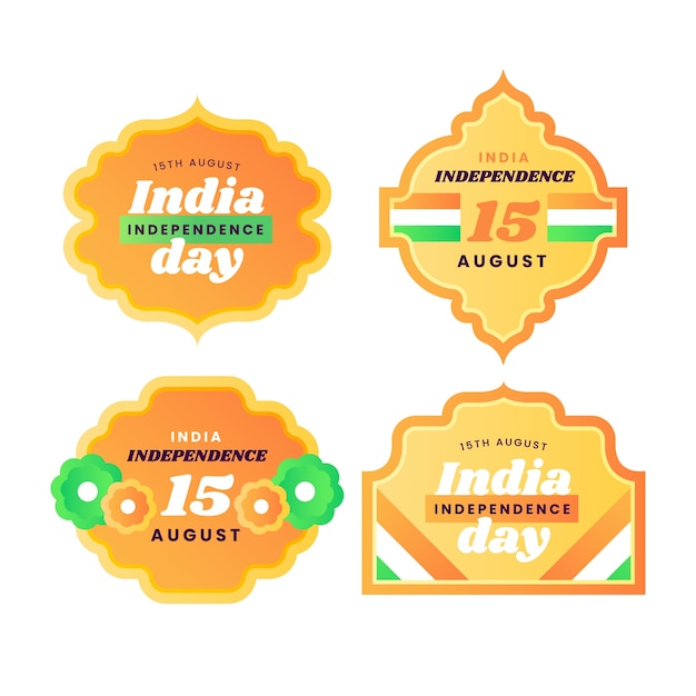 Gratis vector verloop india onafhankelijkheidsdag labels collectie