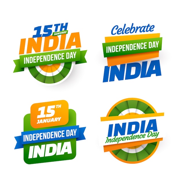 Gratis vector verloop india onafhankelijkheidsdag labels collectie