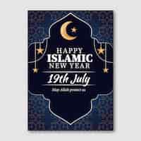 Gratis vector verloop islamitisch nieuwjaar verticale postersjabloon met wassende maan en sterren