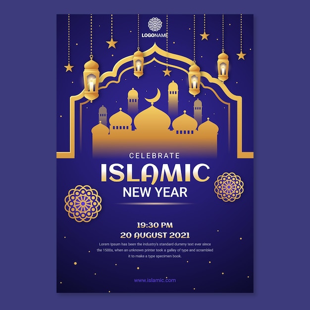 Gratis vector verloop islamitisch nieuwjaar verticale postersjabloon