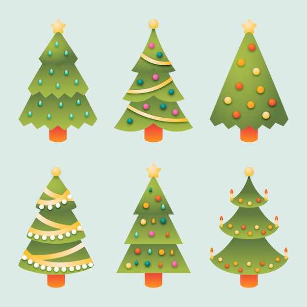 Gratis vector verloop kerstbomen collectie