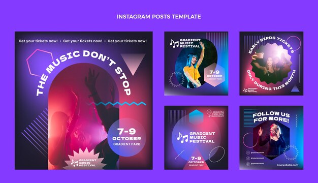 Verloop kleurrijk muziekfestival instagram-bericht