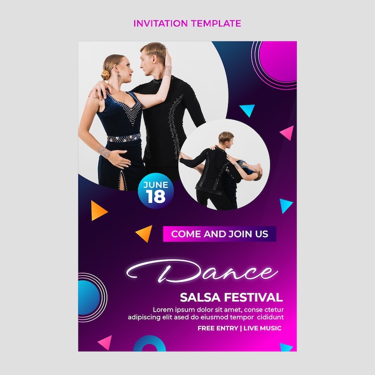 Gratis Vector verloop kleurrijke latin dance feestuitnodiging