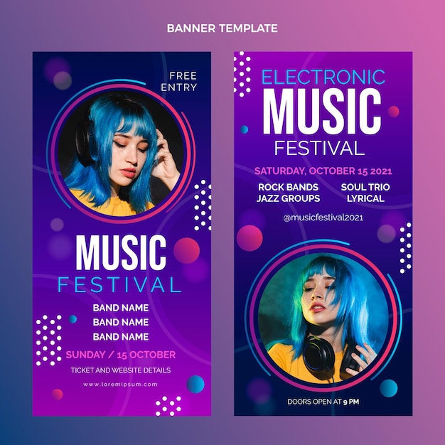 Gratis vector verloop kleurrijke muziekfestival verticale banners