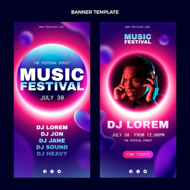 Verloop kleurrijke muziekfestival verticale banners