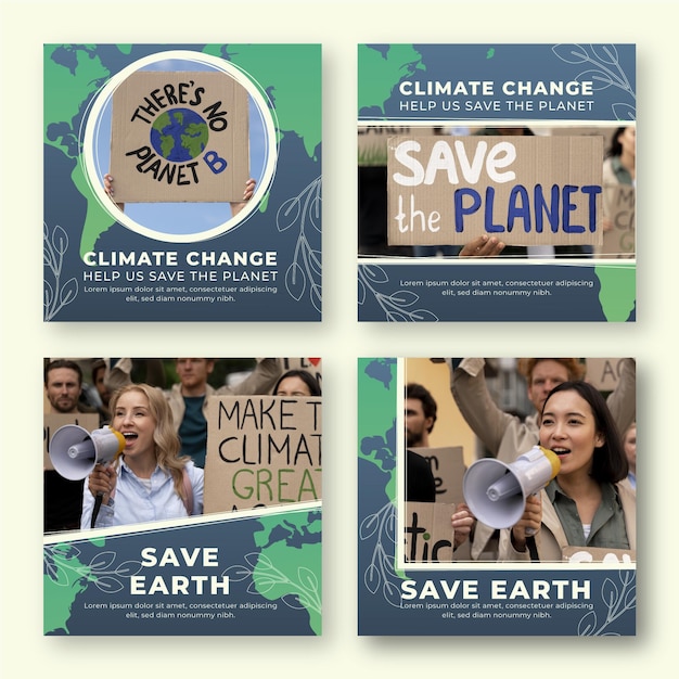 Gratis vector verloop klimaatverandering instagram posts collectie