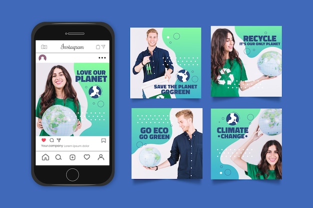 Gratis vector verloop klimaatverandering instagram posts collectie