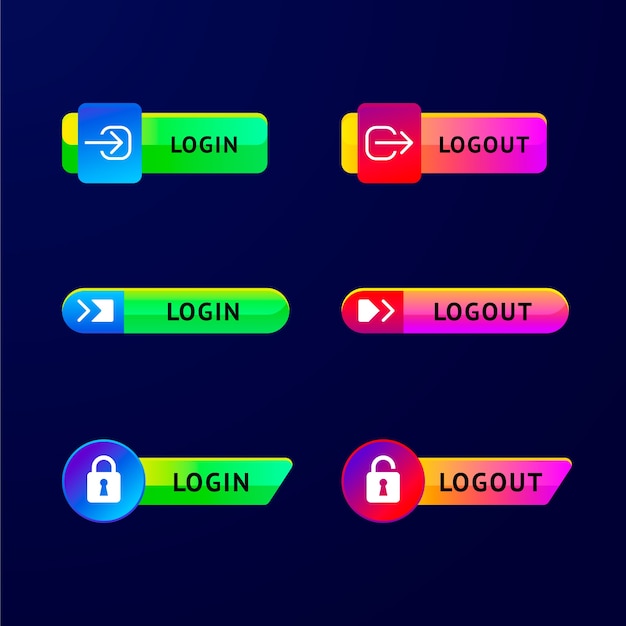 Gratis vector verloop login en logout knoppen collectie design