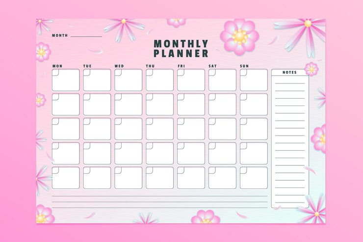 Gratis Vector verloop maandelijkse planner kalendersjabloon