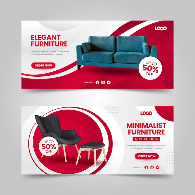 Gratis vector verloop meubels verkoop banners met foto