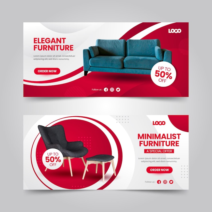 Gratis Vector verloop meubels verkoop banners met foto