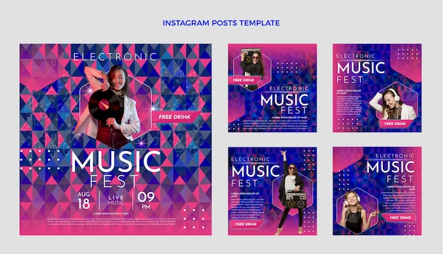 Gratis vector verloop muziekfestival instagram-berichten