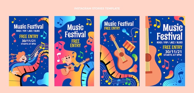 Verloop muziekfestival instagram verhalen sjabloon