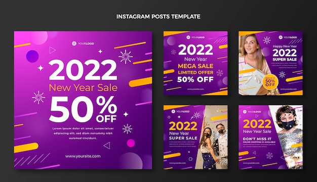 Gratis vector verloop nieuwjaar instagram posts collectie