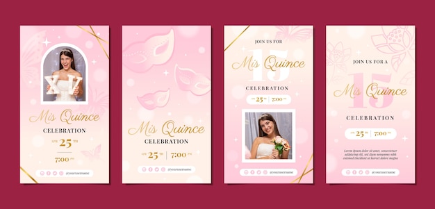 Gratis vector verloop quinceanera instagram verhalencollectie