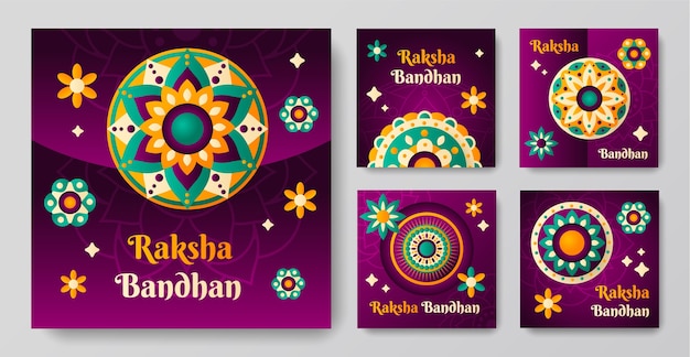 Gratis vector verloop raksha bandhan instagram posts collectie