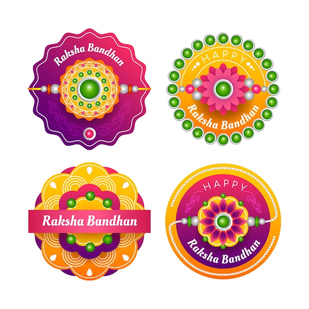 Gratis vector verloop raksha bandhan labels collectie