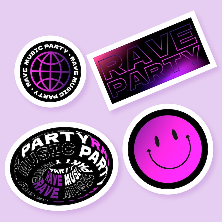 Gratis Vector verloop rave party sticker ontwerp