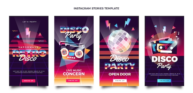 Verloop retro vaporwave disco party instagram verhalencollectie