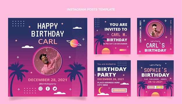 Gratis vector verloop retro vaporwave verjaardag instagram posts