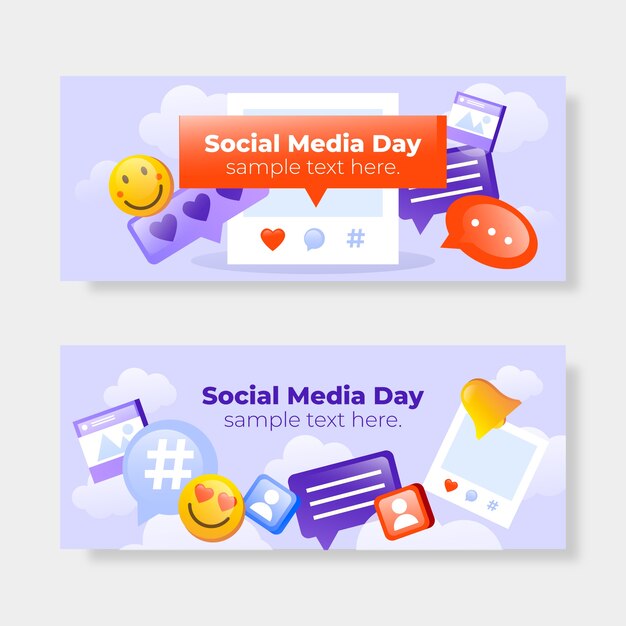 Gratis vector verloop sociale media dag horizontale banners collectie