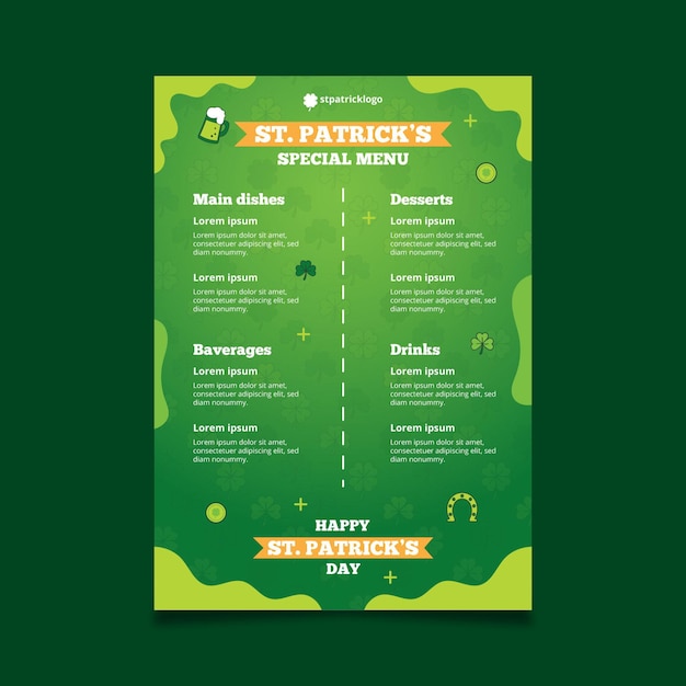 Gratis vector verloop st. patrick's day menusjabloon