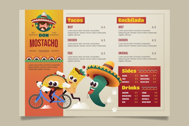 Gratis vector verloop taqueria menu ontwerp