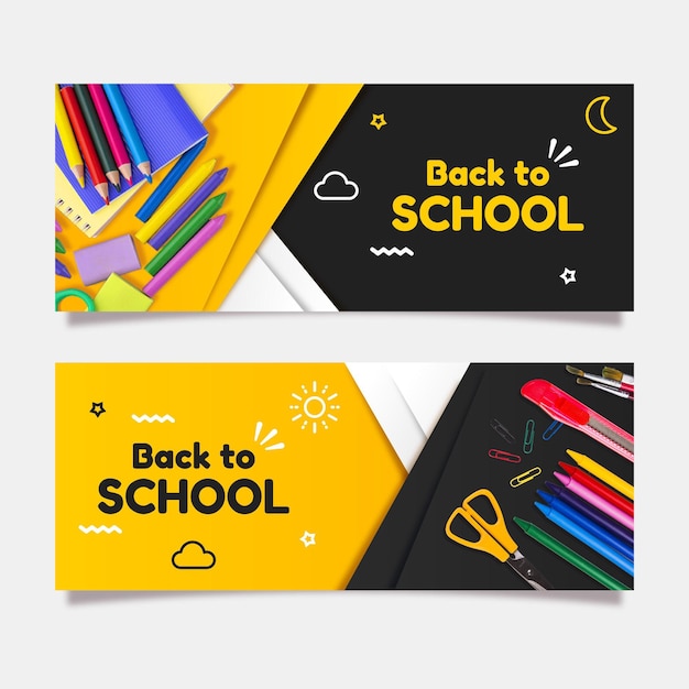 Gratis vector verloop terug naar school banners set met foto