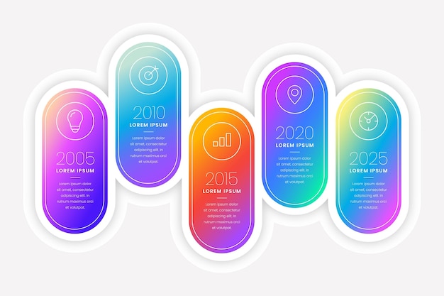 Verloop tijdlijn infographic in verschillende kleuren