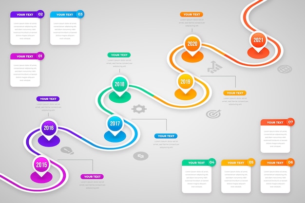 Gratis vector verloop tijdlijn infographic sjabloon