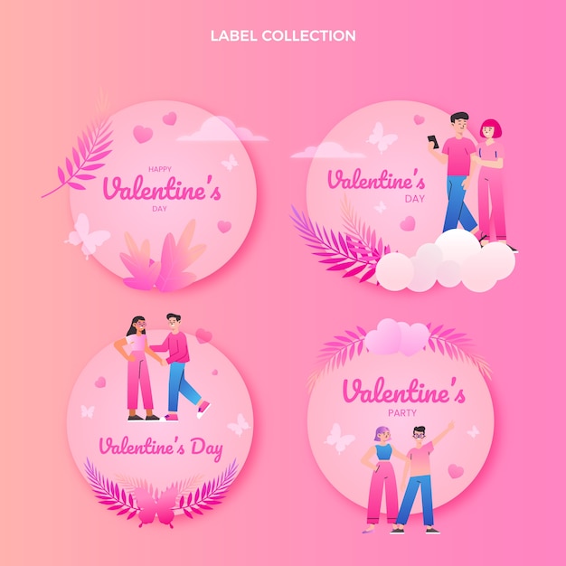 Gratis vector verloop valentijnsdag etiketten collectie