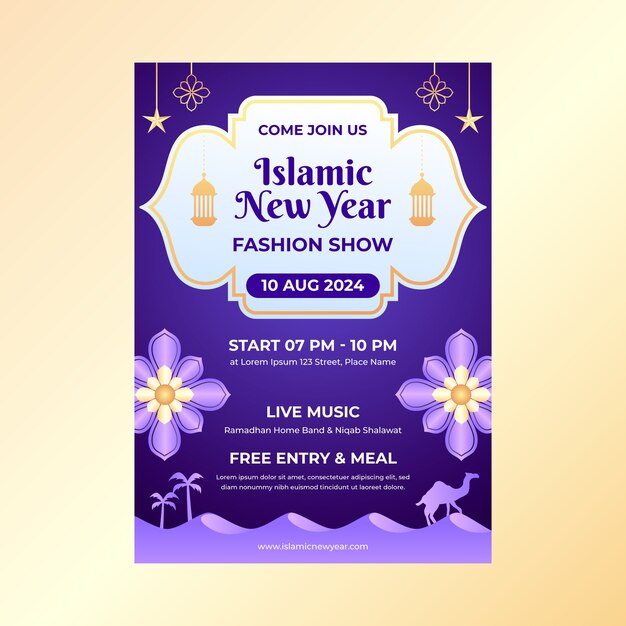 Gratis vector verloop verticale poster sjabloon voor islamitische nieuwjaarsviering