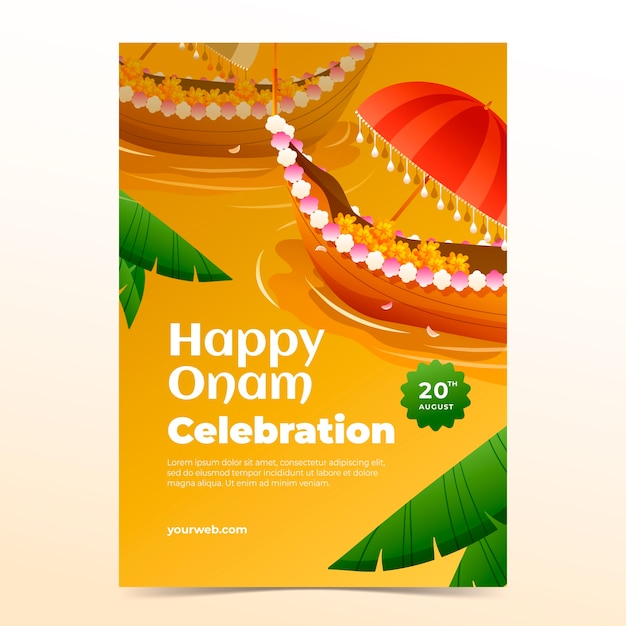 Gratis vector verloop verticale poster sjabloon voor onam festival viering