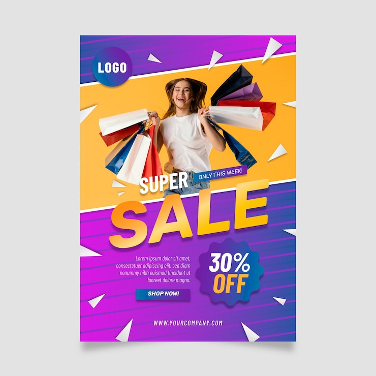 Gratis Vector verloop verticale verkoop poster sjabloon met foto