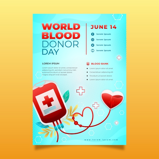 Verloop wereld bloeddonor dag verticale poster sjabloon