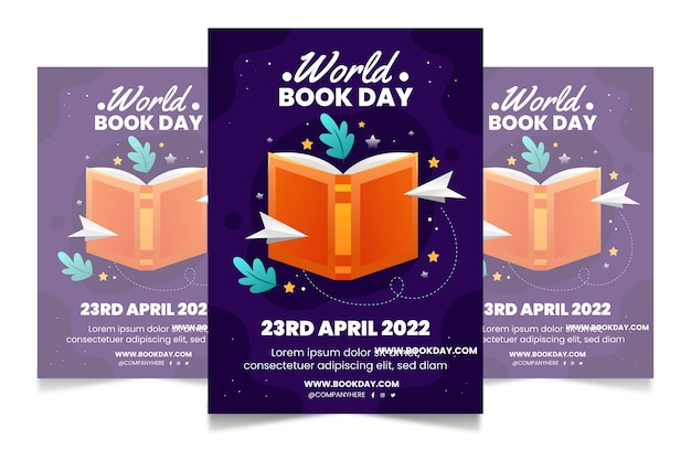 Gratis vector verloop wereld boek dag verticale poster sjabloon