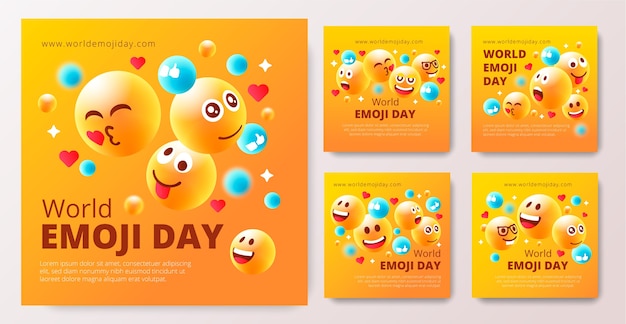 Verloop wereld emoji dag instagram berichtenset