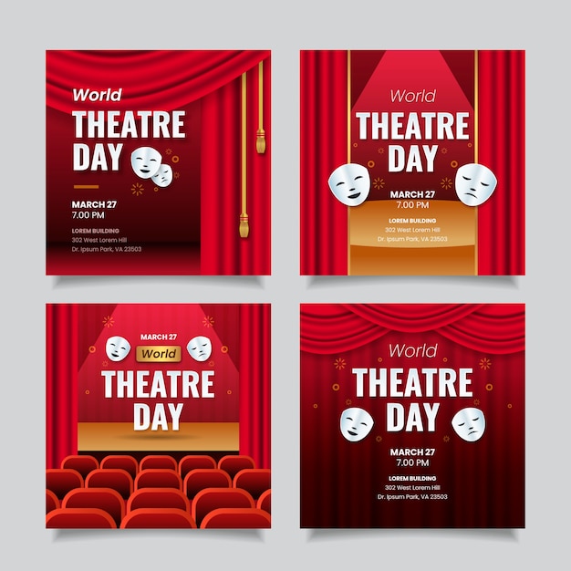 Gratis vector verloop wereld theater dag instagram posts collectie