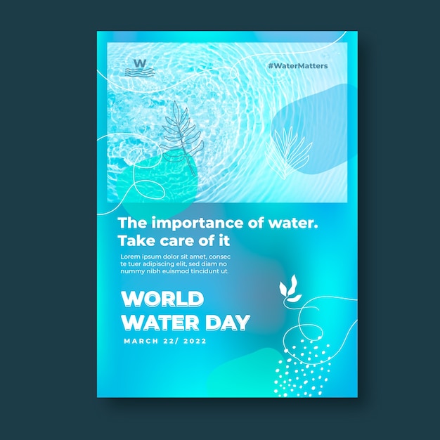 Gratis vector verloop wereld water dag verticale poster sjabloon