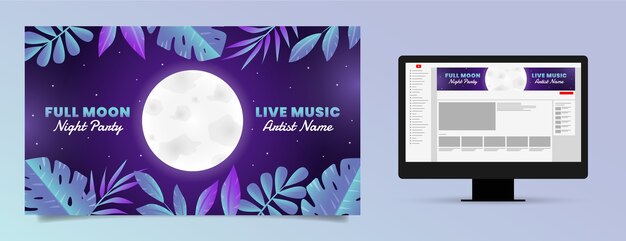 Verloop YouTube-kanaalkunst voor volle maanfeest met bladeren