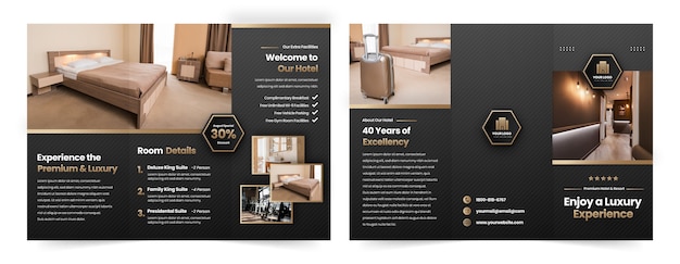 Gratis vector verloopbrochuresjabloon voor luxe hotelervaring