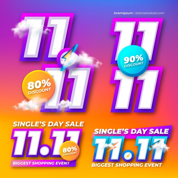 Verlooptekstillustratie voor 11.11 singles day-uitverkoop